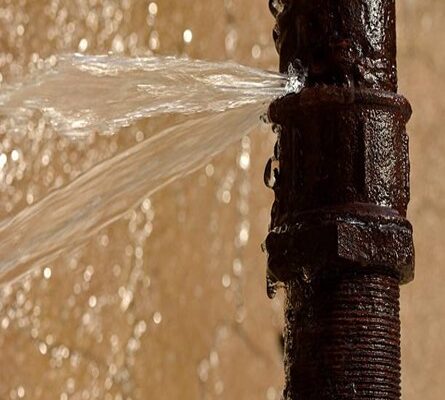 An old pipe breaks in freezing weather in Baku, Azerbaijan